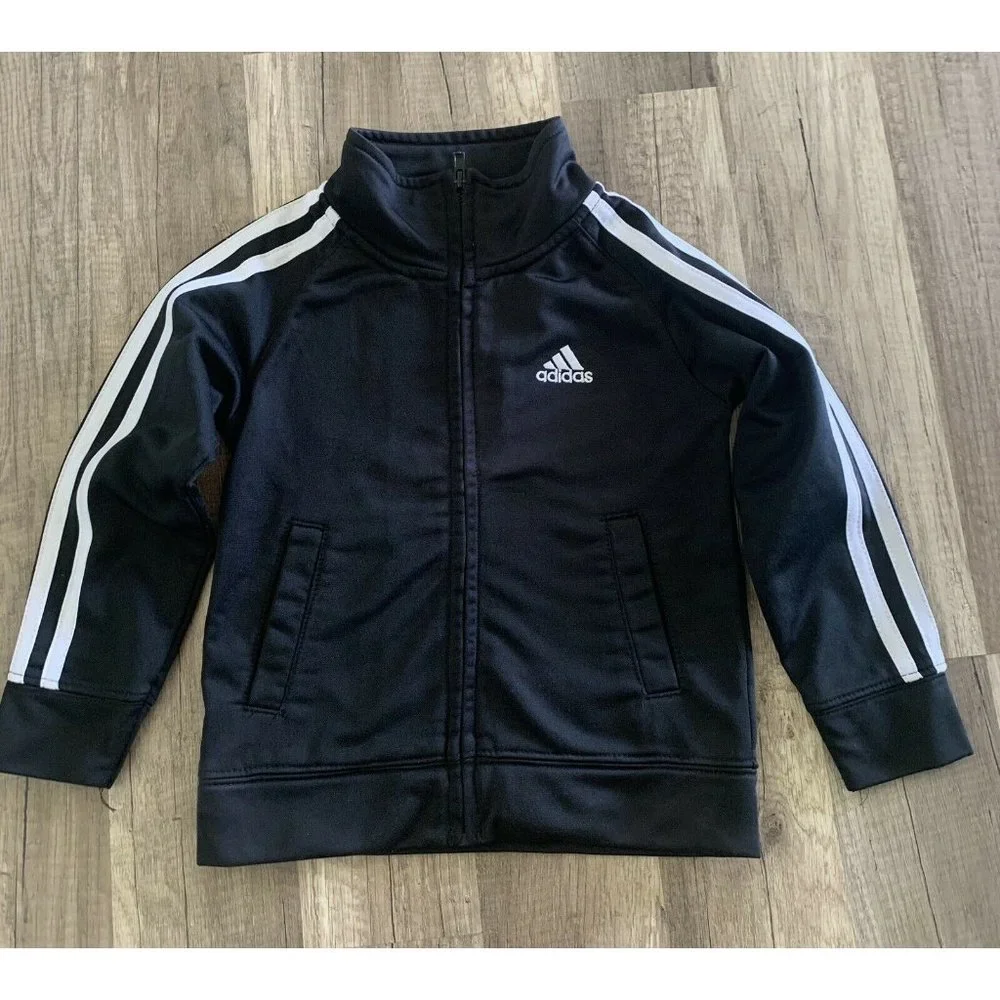 Adidas 2T Boy/girl Toddler Full Zip Athletic Track Jacket Back Embroidery Black